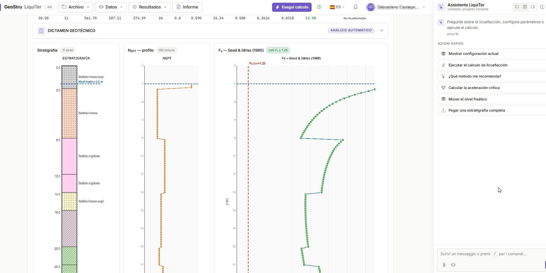 análisis de licuefacción con IA LIQUITER NX geostru